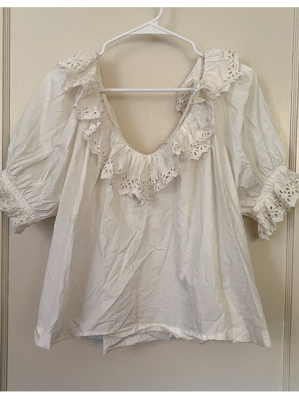 Doen Cream Eyelet Ruffle Peasant Blouse